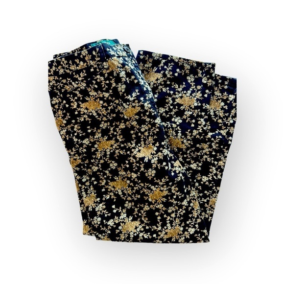 Lauren Ralph Lauren Petite Womens Capri Ankle Pants 10P Black Floral Flat Front - Picture 1 of 12